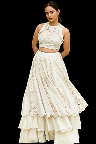 Ivory Embroidered Blouse by Chandrima
