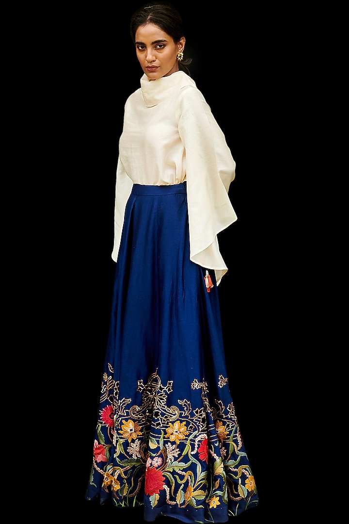 Cobalt Blue Embroidered Wedding Lehenga by Chandrima at Pernia's Pop Up Shop