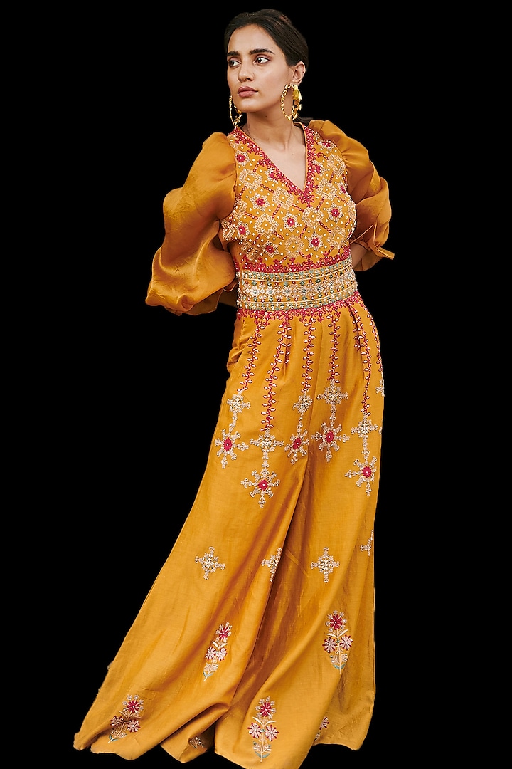 Mustard Embroidered Jumpsuit by Chandrima