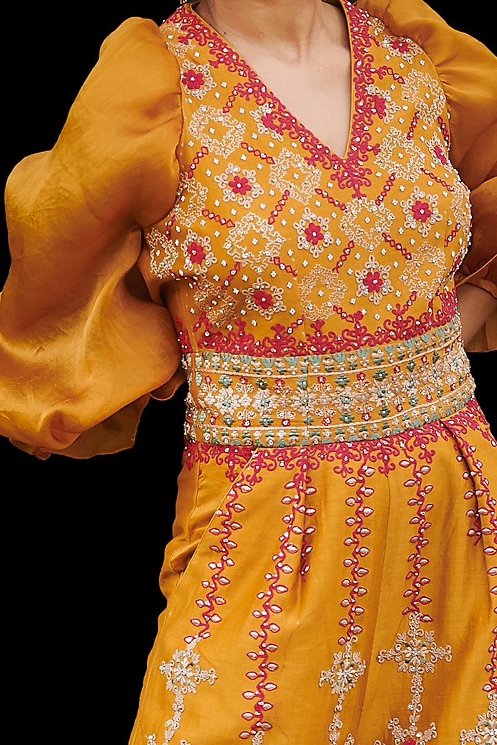 Mustard Embroidered Jumpsuit by Chandrima at Pernia's Pop Up Shop
