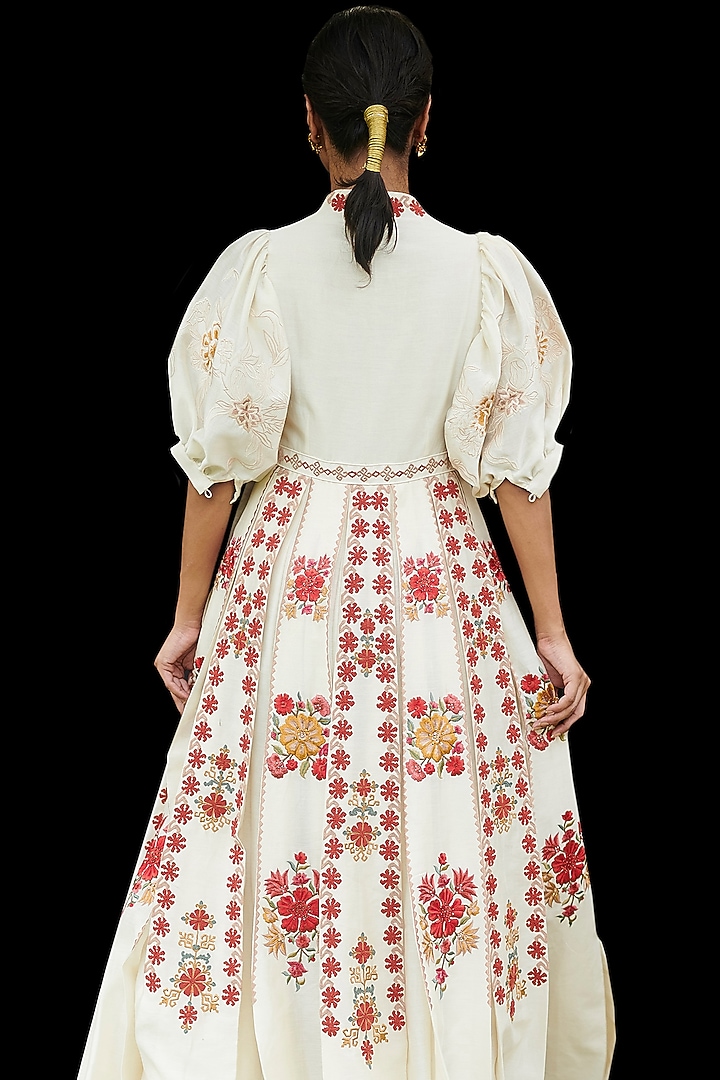 Ivory Embroidered Maxi Party Wear Dress by Chandrima at Pernia's Pop Up Shop