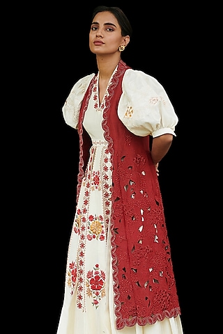 Red Embellished Jacket by Chandrima