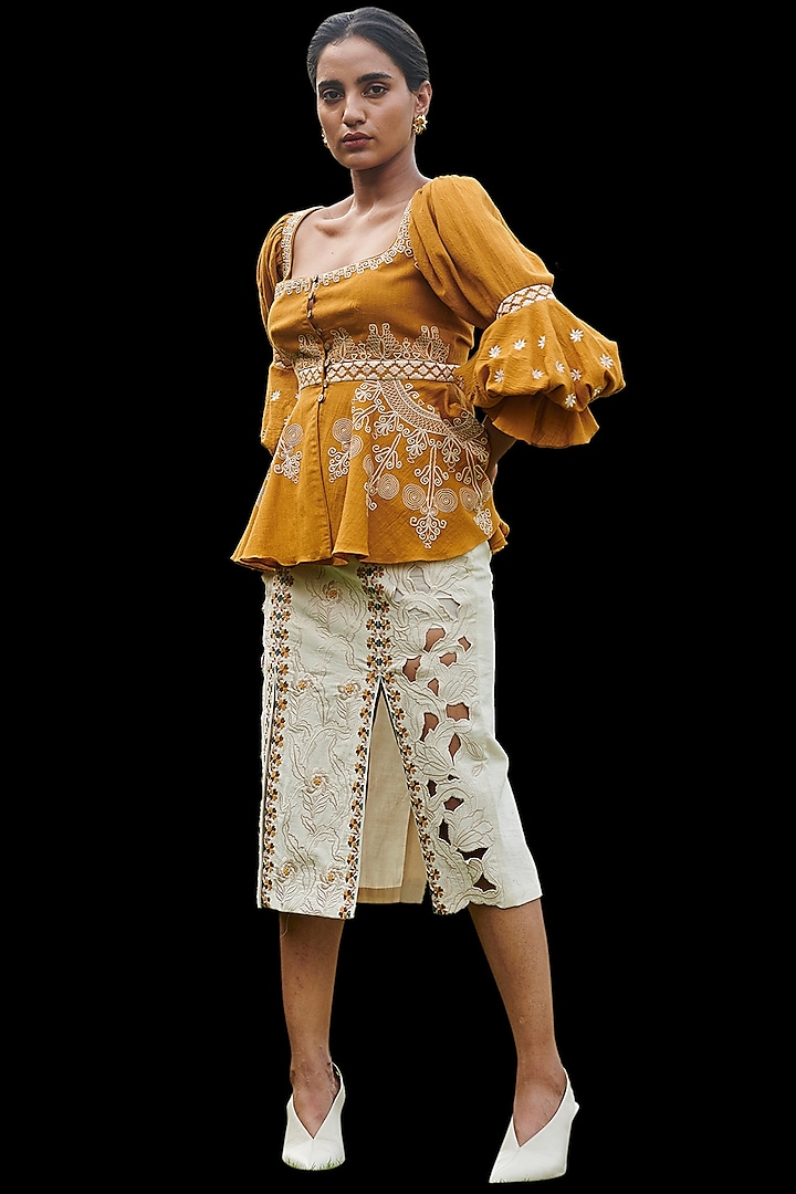 Mustard Embroidered Top by Chandrima at Pernia's Pop Up Shop