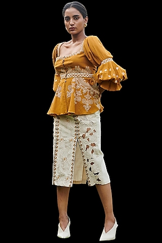 Mustard Embroidered Top by Chandrima