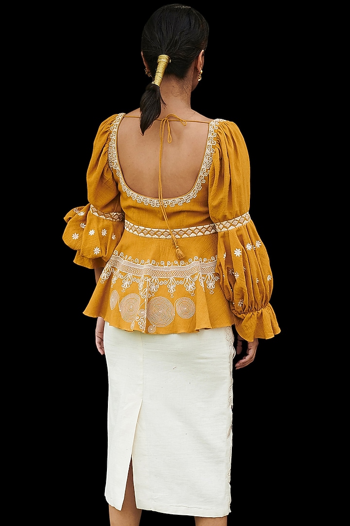 Mustard Embroidered Top by Chandrima at Pernia's Pop Up Shop