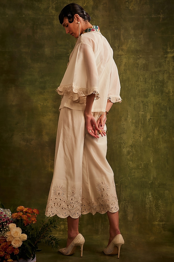Ivory Chanderi Ruffled Shirt by Chandrima at Pernia's Pop Up Shop