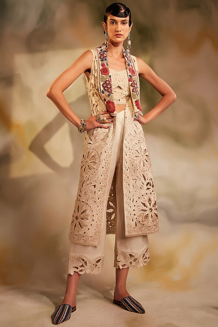 Ivory Kala Cotton Embroidered Jacket by Chandrima at Pernia's Pop Up Shop