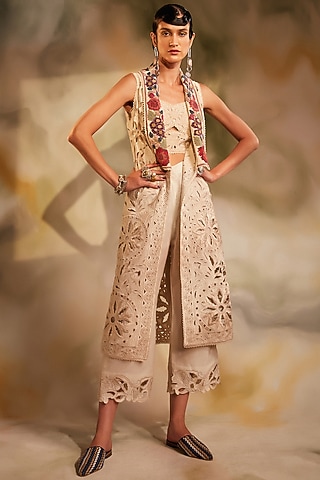 Ivory Kala Cotton Embroidered Jacket by Chandrima