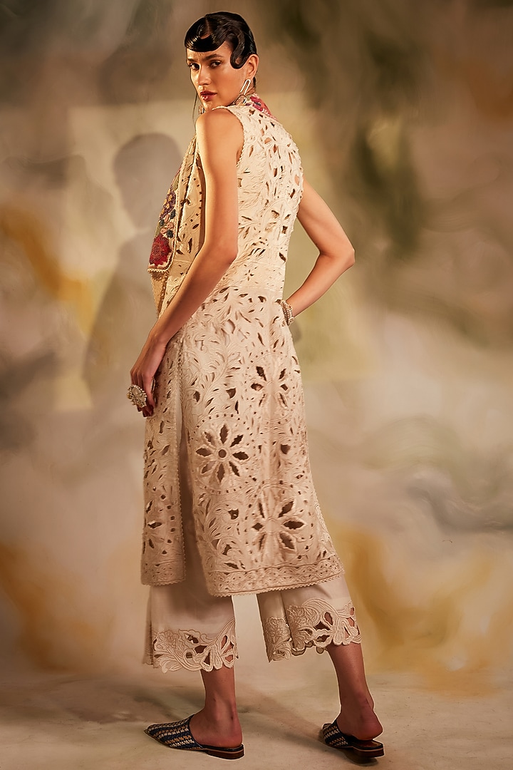 Ivory Kala Cotton Embroidered Jacket by Chandrima at Pernia's Pop Up Shop