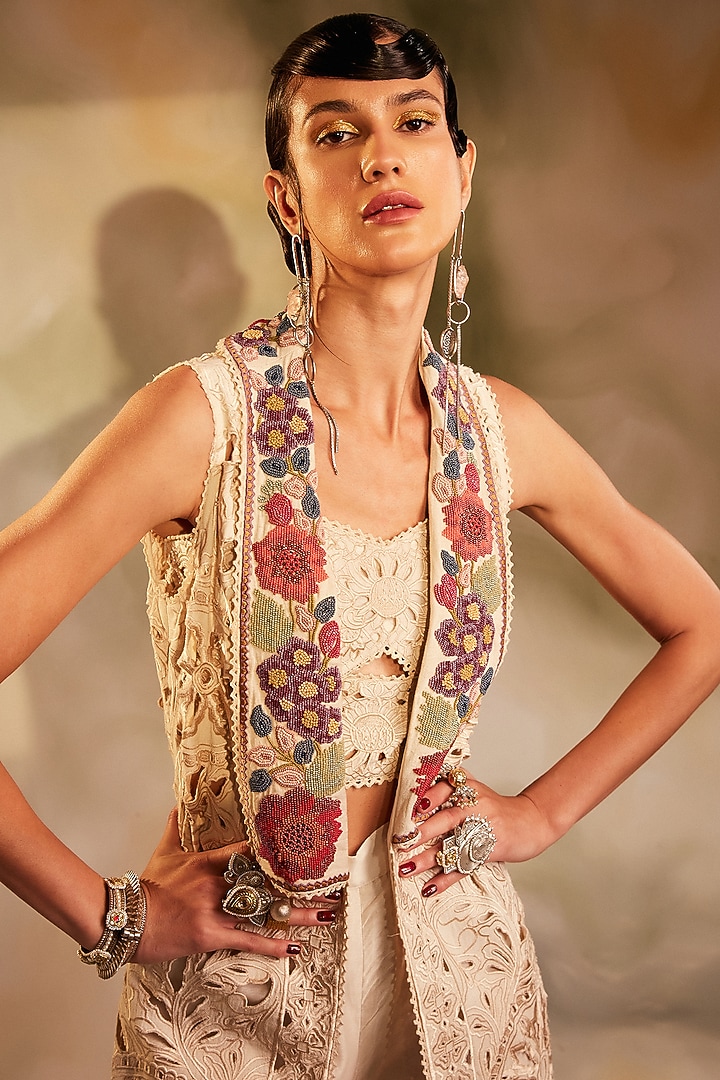 Ivory Kala Cotton Embroidered Jacket by Chandrima at Pernia's Pop Up Shop