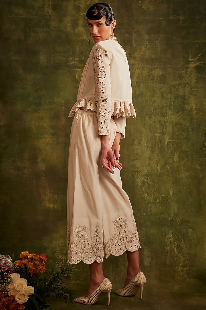 Ivory Chanderi Culottes Pants by Chandrima at Pernia's Pop Up Shop
