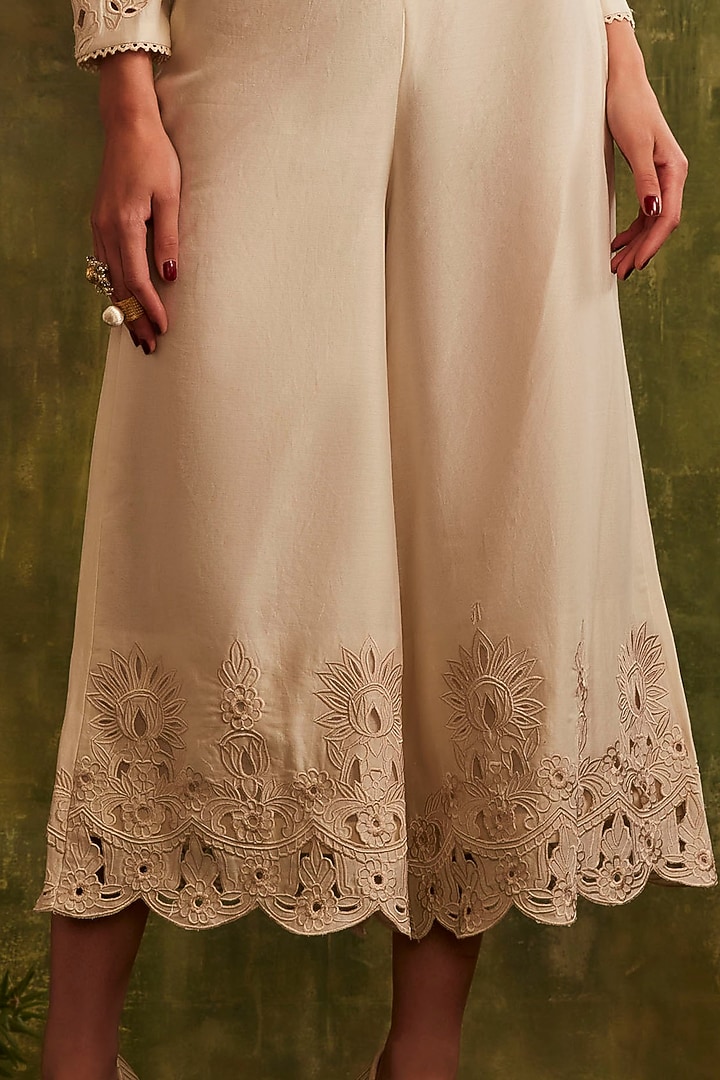 Ivory Chanderi Culottes Pants by Chandrima at Pernia's Pop Up Shop