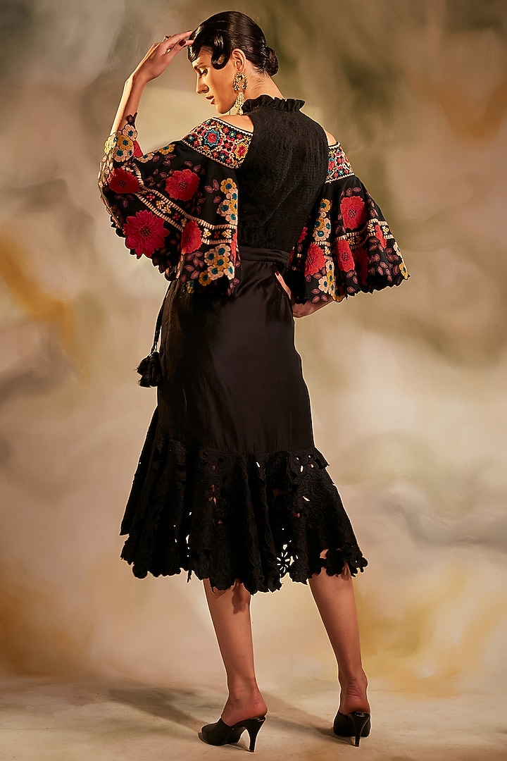 Black Chanderi Overlap Skirt by Chandrima at Pernia's Pop Up Shop