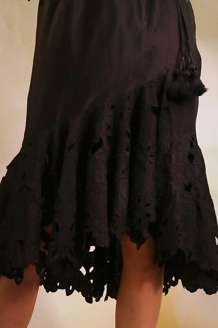 Black Chanderi Overlap Skirt by Chandrima at Pernia's Pop Up Shop
