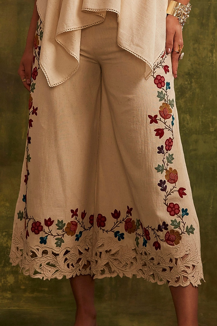 Ivory Kala Cotton Embroidered Pants by Chandrima at Pernia's Pop Up Shop