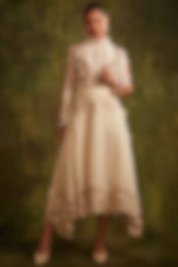 Ivory Chanderi Short Bolero Jacket by Chandrima at Pernia's Pop Up Shop