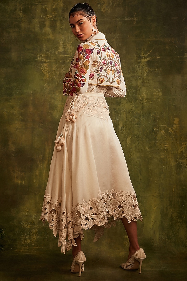 Ivory Chanderi Short Bolero Jacket by Chandrima at Pernia's Pop Up Shop