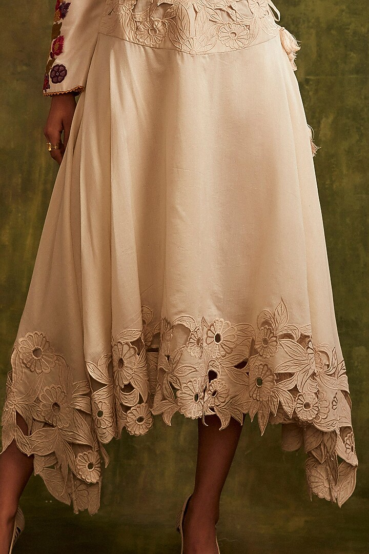 Ivory Chanderi Asymmetrical Skirt by Chandrima at Pernia's Pop Up Shop