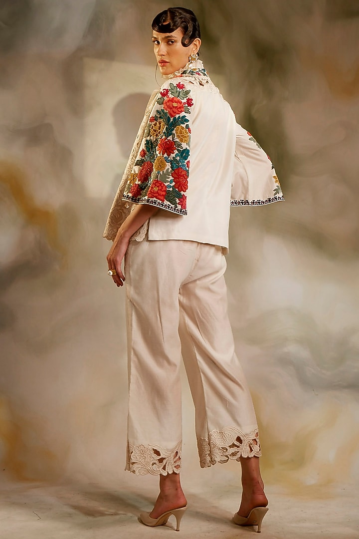Ivory Chanderi Embroidered Jacket by Chandrima at Pernia's Pop Up Shop