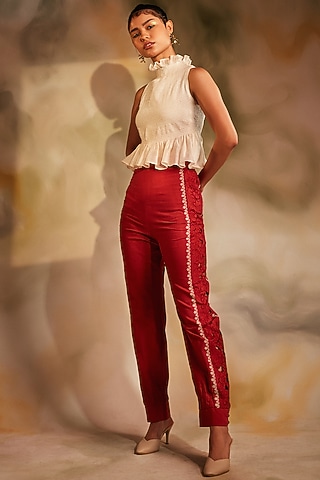 Ivory Chanderi Smocked Top by Chandrima