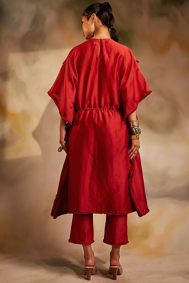 Red Chanderi Embroidered Kaftan by Chandrima at Pernia's Pop Up Shop