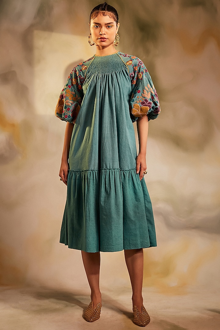 Aqua Kala Cotton Smocked Dress by Chandrima