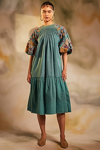 Aqua Kala Cotton Smocked Dress by Chandrima
