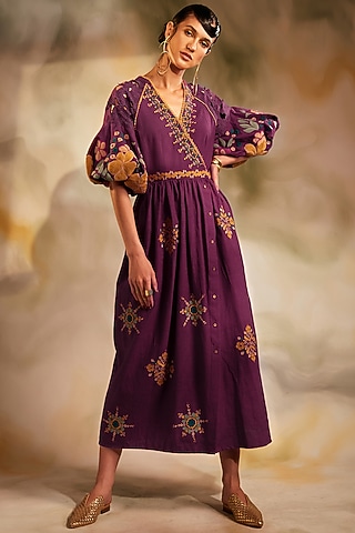 Plum Kala Cotton Midi Dress by Chandrima