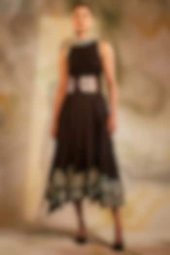 Black Chanderi Smocked Dress by Chandrima