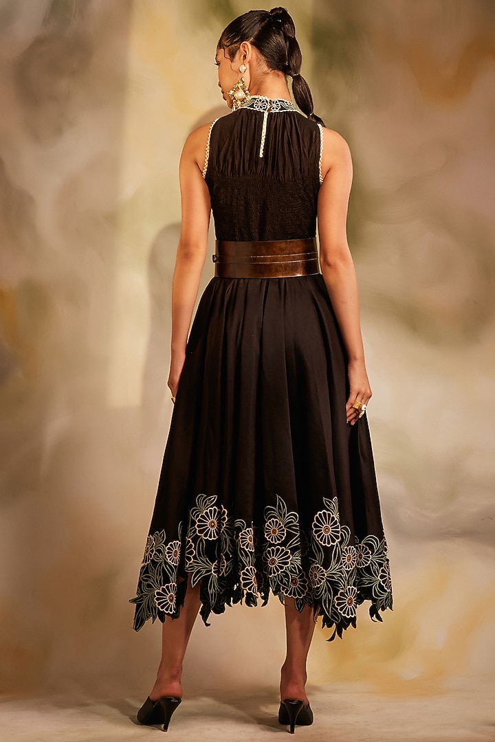 Black Chanderi Smocked Cocktail Dress by Chandrima at Pernia's Pop Up Shop