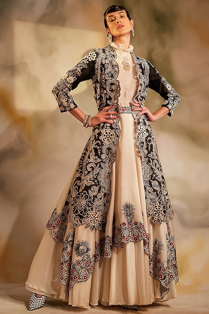 Black & White Embroidered Jacket by Chandrima