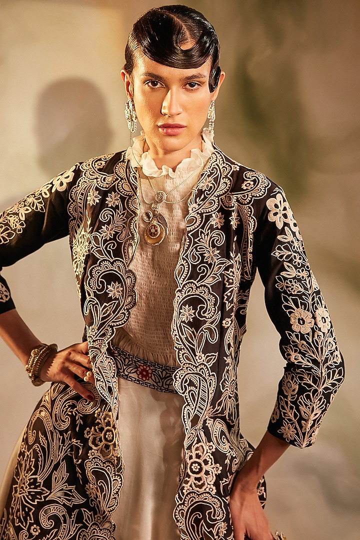 Black & White Embroidered Jacket by Chandrima at Pernia's Pop Up Shop