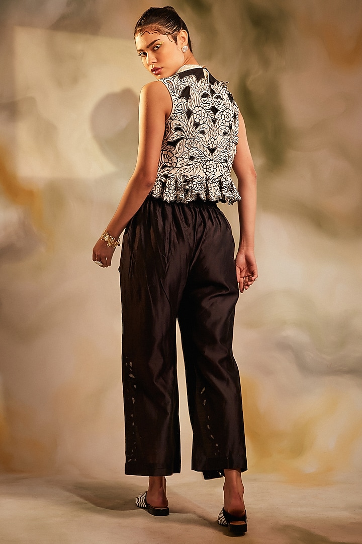 Black Chanderi Embroidered Pants by Chandrima at Pernia's Pop Up Shop