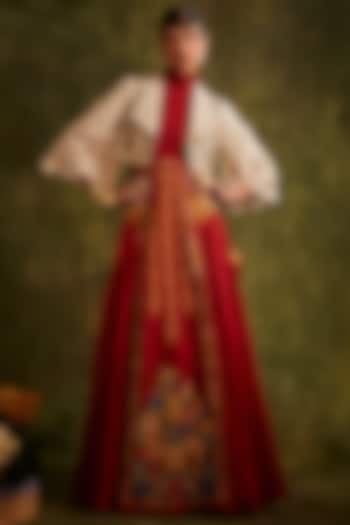 Ivory Chanderi Embroidered Jacket by Chandrima at Pernia's Pop Up Shop