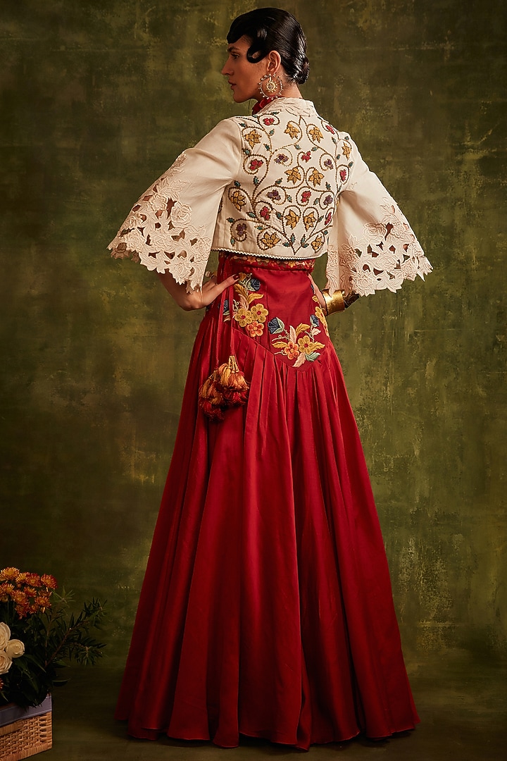 Ivory Chanderi Embroidered Jacket by Chandrima at Pernia's Pop Up Shop