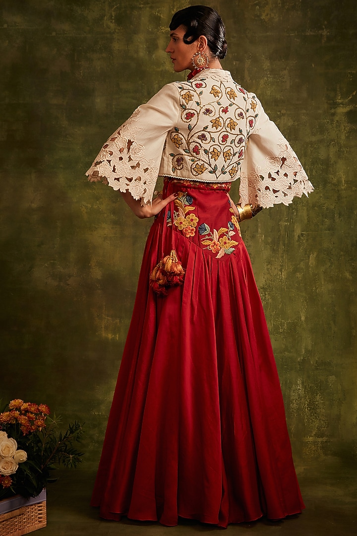 Red Chanderi Paneled Wedding Lehenga by Chandrima at Pernia's Pop Up Shop
