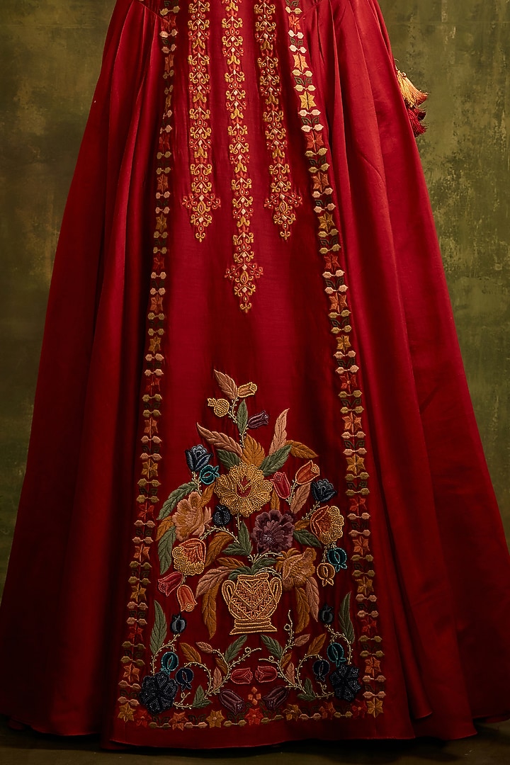 Red Chanderi Paneled Wedding Lehenga by Chandrima at Pernia's Pop Up Shop