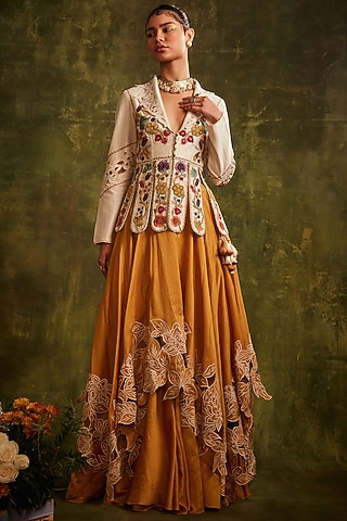 Ivory Bead Embroidered Jacket by Chandrima