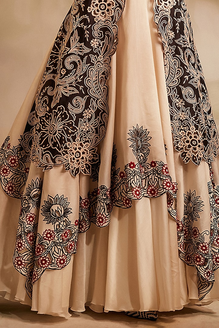Ivory & Black Chanderi Embroidered Wedding Lehenga by Chandrima at Pernia's Pop Up Shop