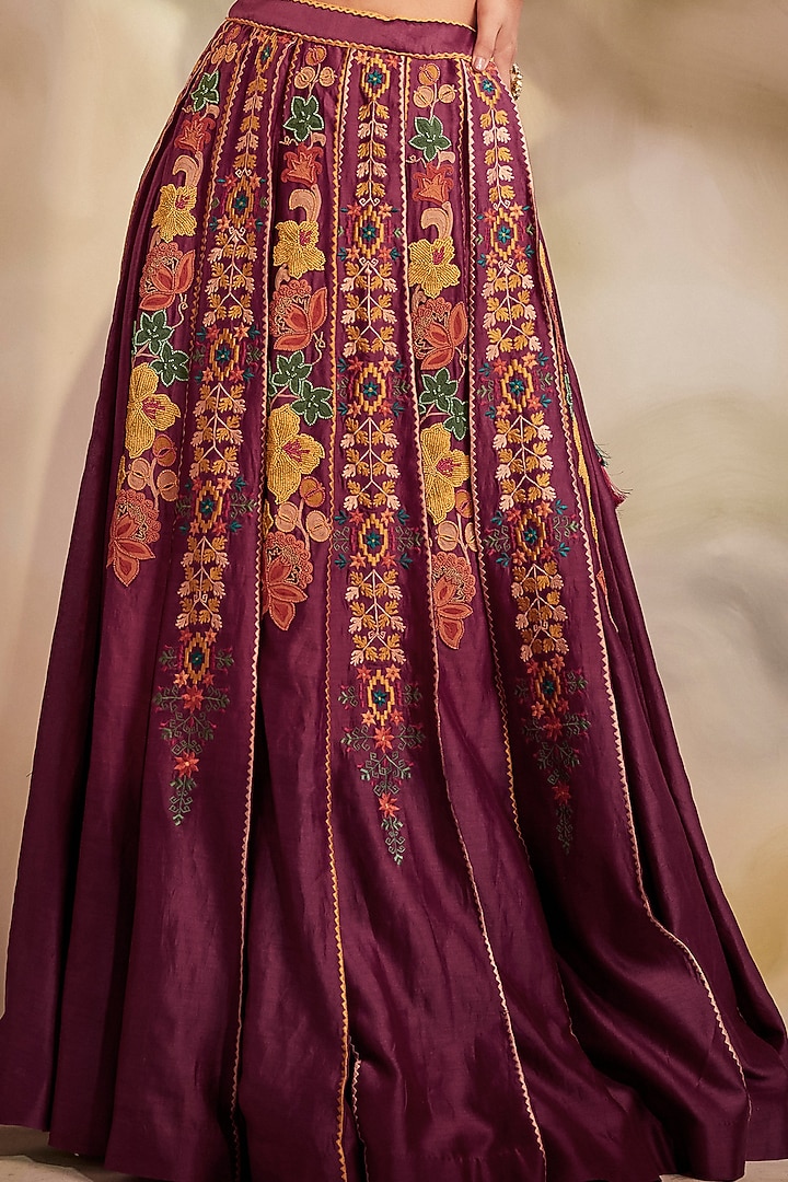 Plum Pleated Embroidered Wedding Lehenga by Chandrima at Pernia's Pop Up Shop
