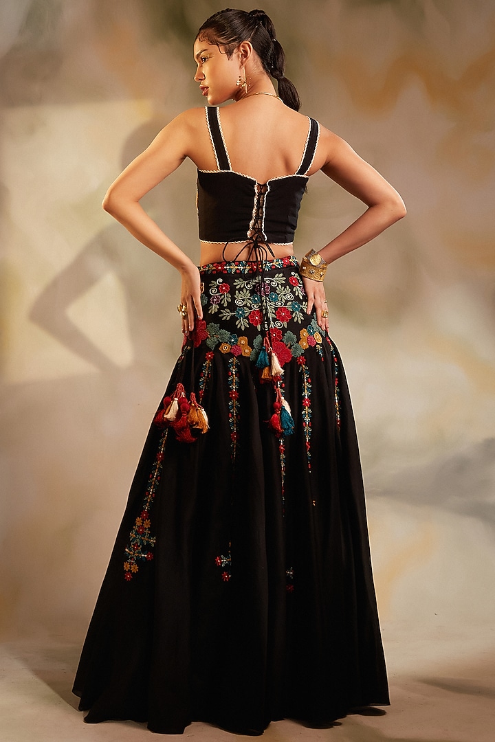 Black Chanderi Embroidered Wedding Lehenga by Chandrima at Pernia's Pop Up Shop