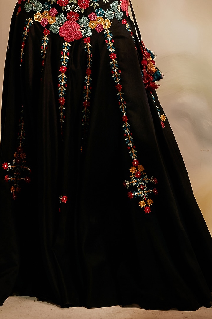Black Chanderi Embroidered Wedding Lehenga by Chandrima at Pernia's Pop Up Shop