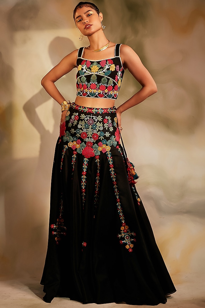 Black Kala Cotton Embroidered Bustier by Chandrima