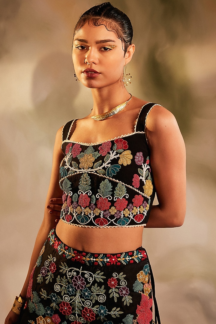 Black Kala Cotton Embroidered Bustier by Chandrima at Pernia's Pop Up Shop