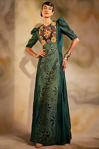 Emerald Green Embroidered Maxi Dress by Chandrima