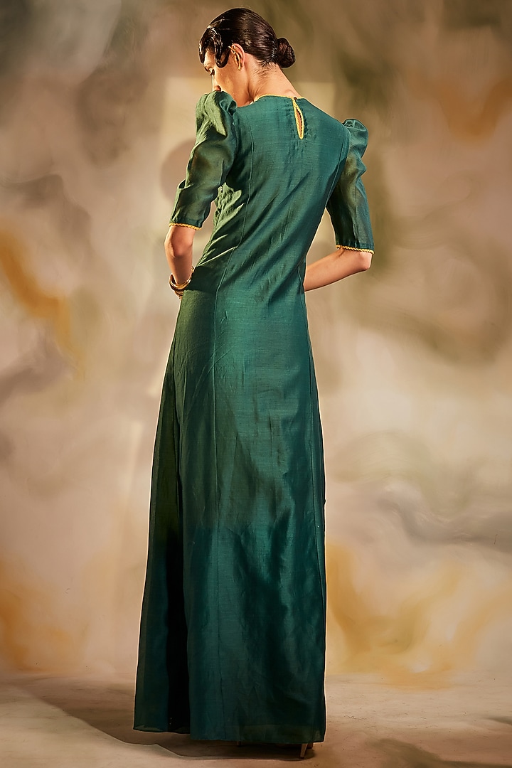 Emerald Green Embroidered Maxi Cocktail Dress by Chandrima at Pernia's Pop Up Shop