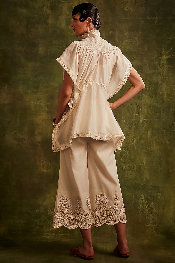 Ivory Chanderi Embroidered Kaftan by Chandrima at Pernia's Pop Up Shop