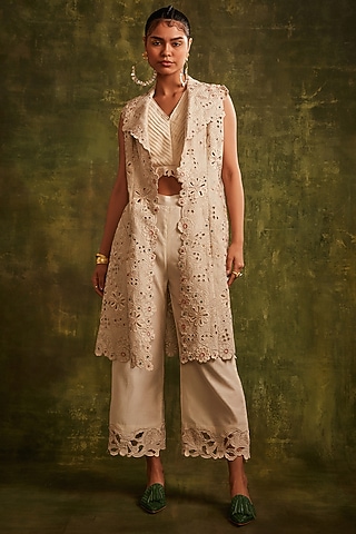 Ivory Cutwork Embroidered Jacket by Chandrima