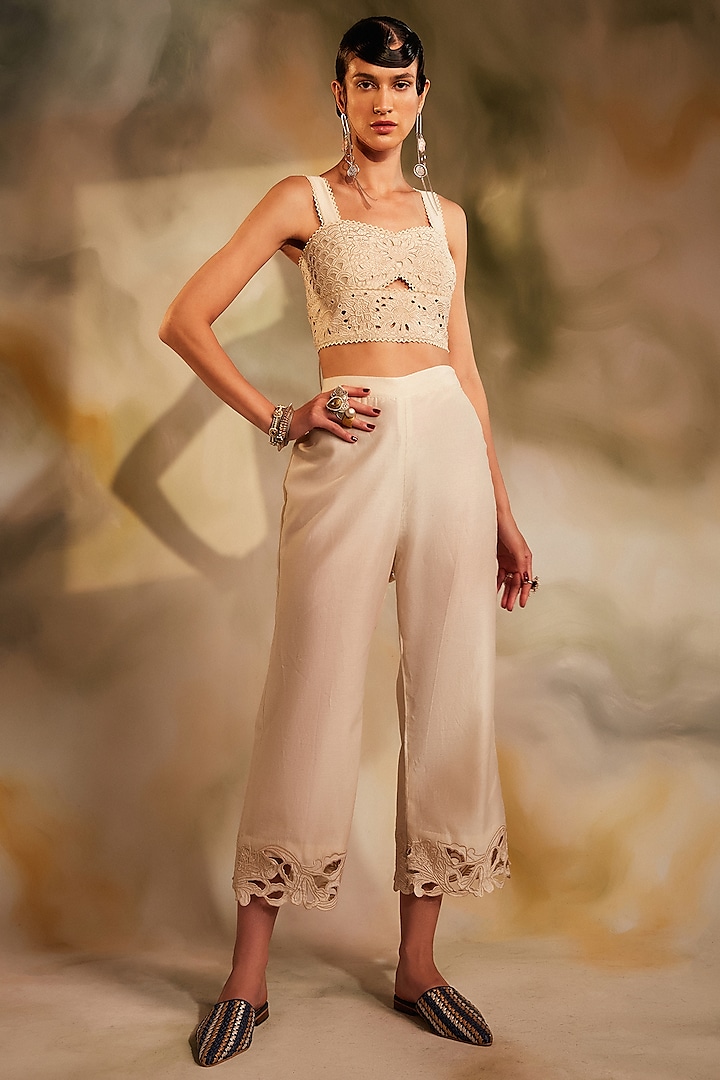 Ivory Embroidered Bustier by Chandrima