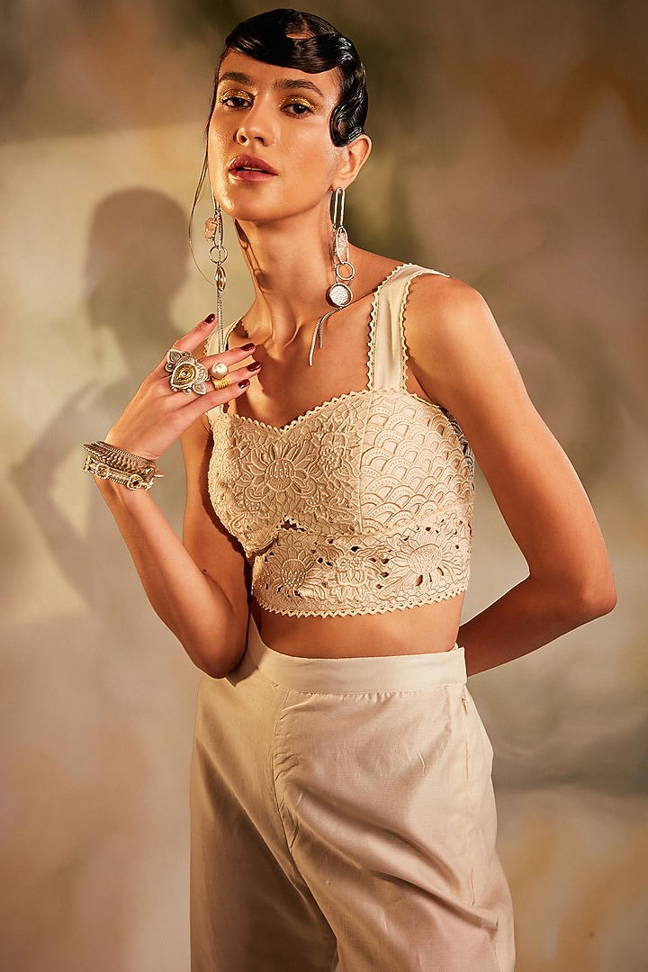 Ivory Embroidered Bustier by Chandrima at Pernia's Pop Up Shop